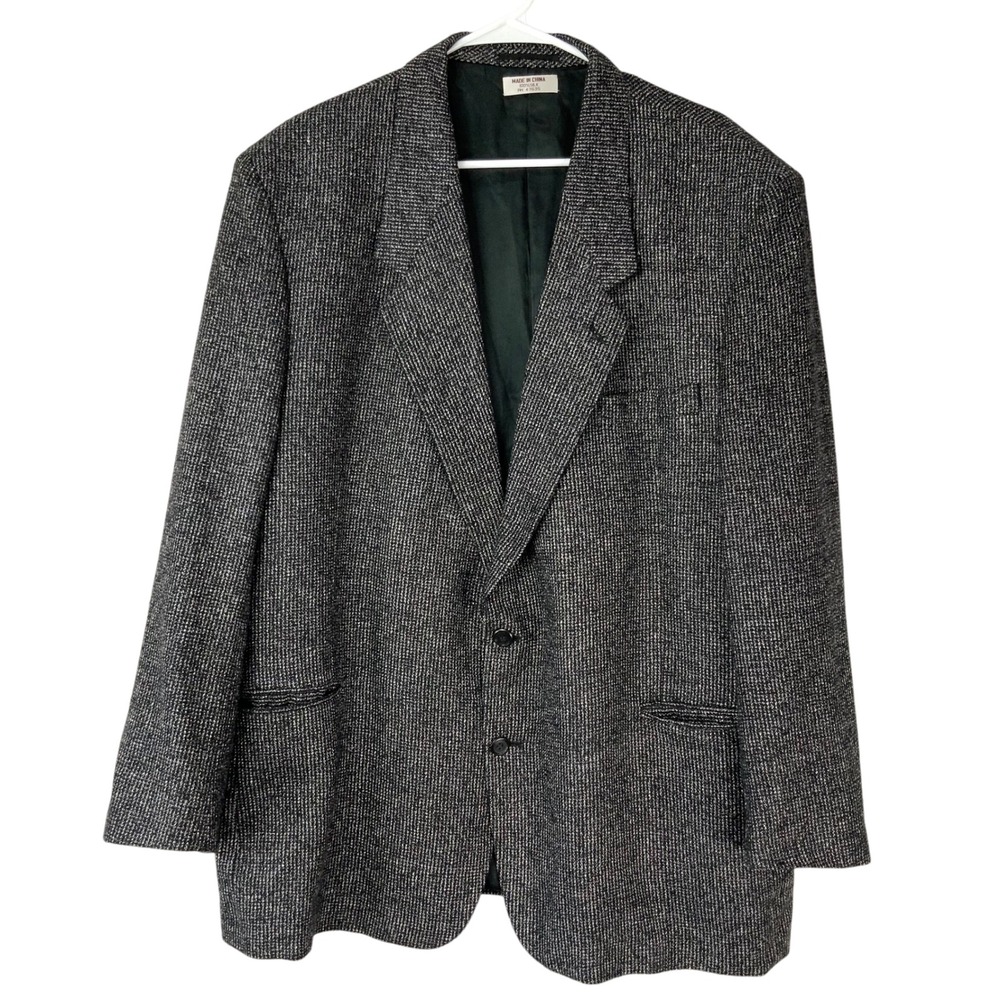 Mr. Jimmy Black White Silk Blazer 48R 2-Button Notch Lapel Long Sleeve Coat